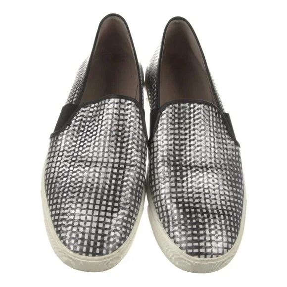 Vince Blair Metallic Gray Check Leather Slip On Sneakers l Women’s Size 7.5 - Picture 3 of 5